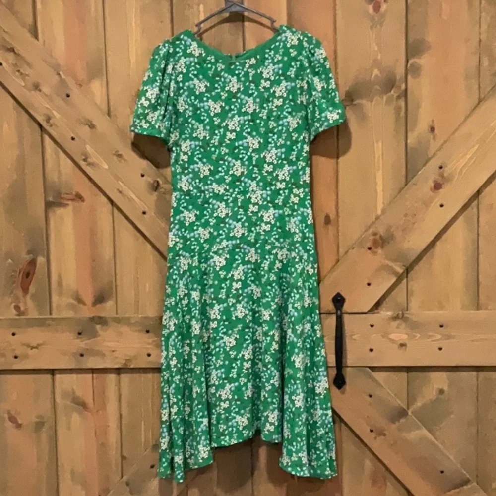 Loft Green Floral Flounce Dress - Picture 2 of 6